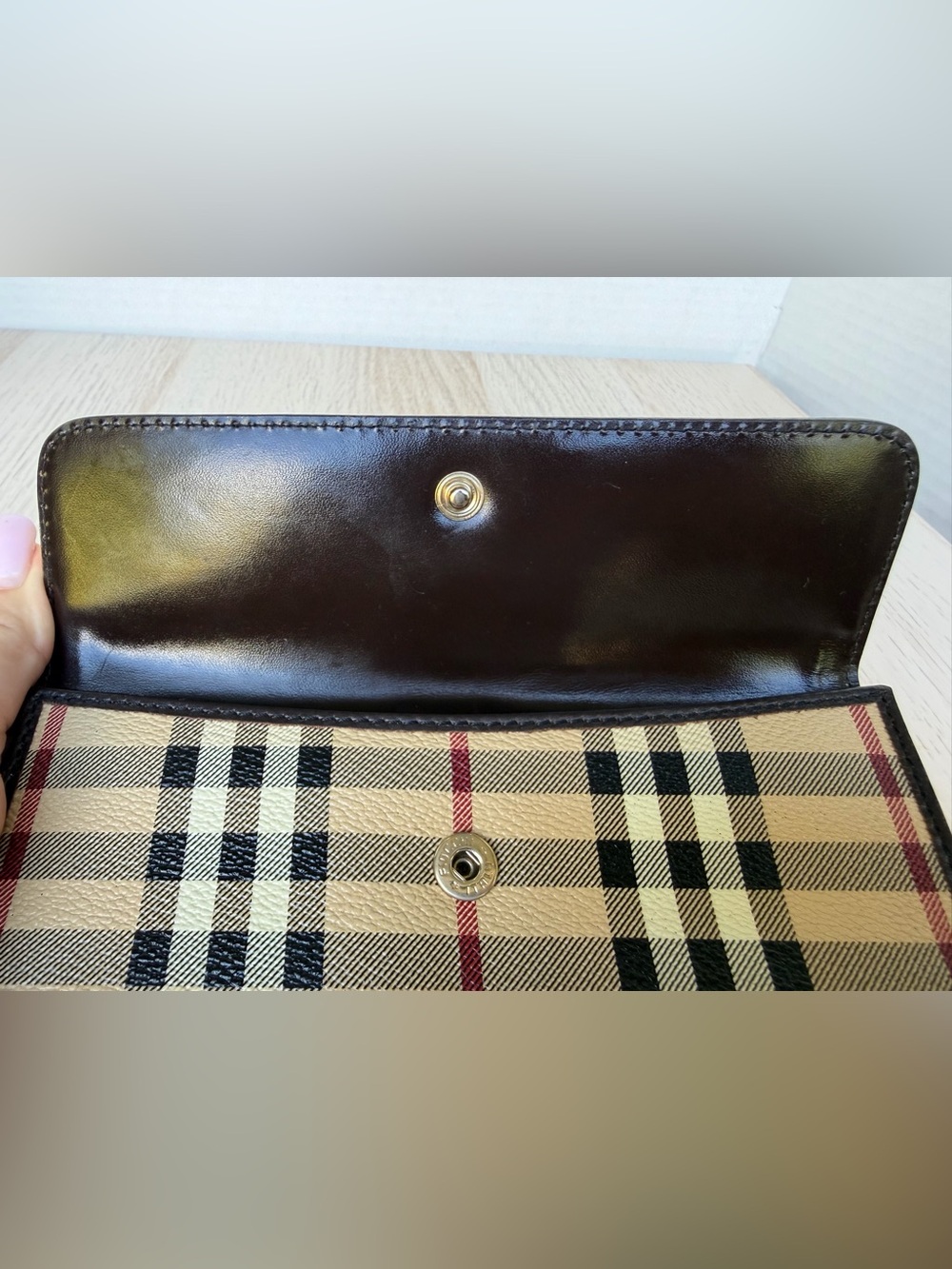 Authentic Burberry Haymarket Check Continental Wallet Brown Leather - Picture 15 of 16